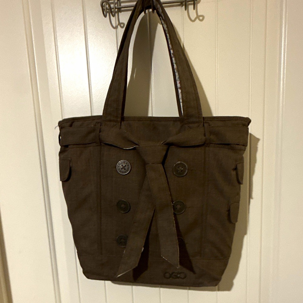 OGIO Brown Tote Bag Zip Top Lined Polka Dot Interior Inner Pockets